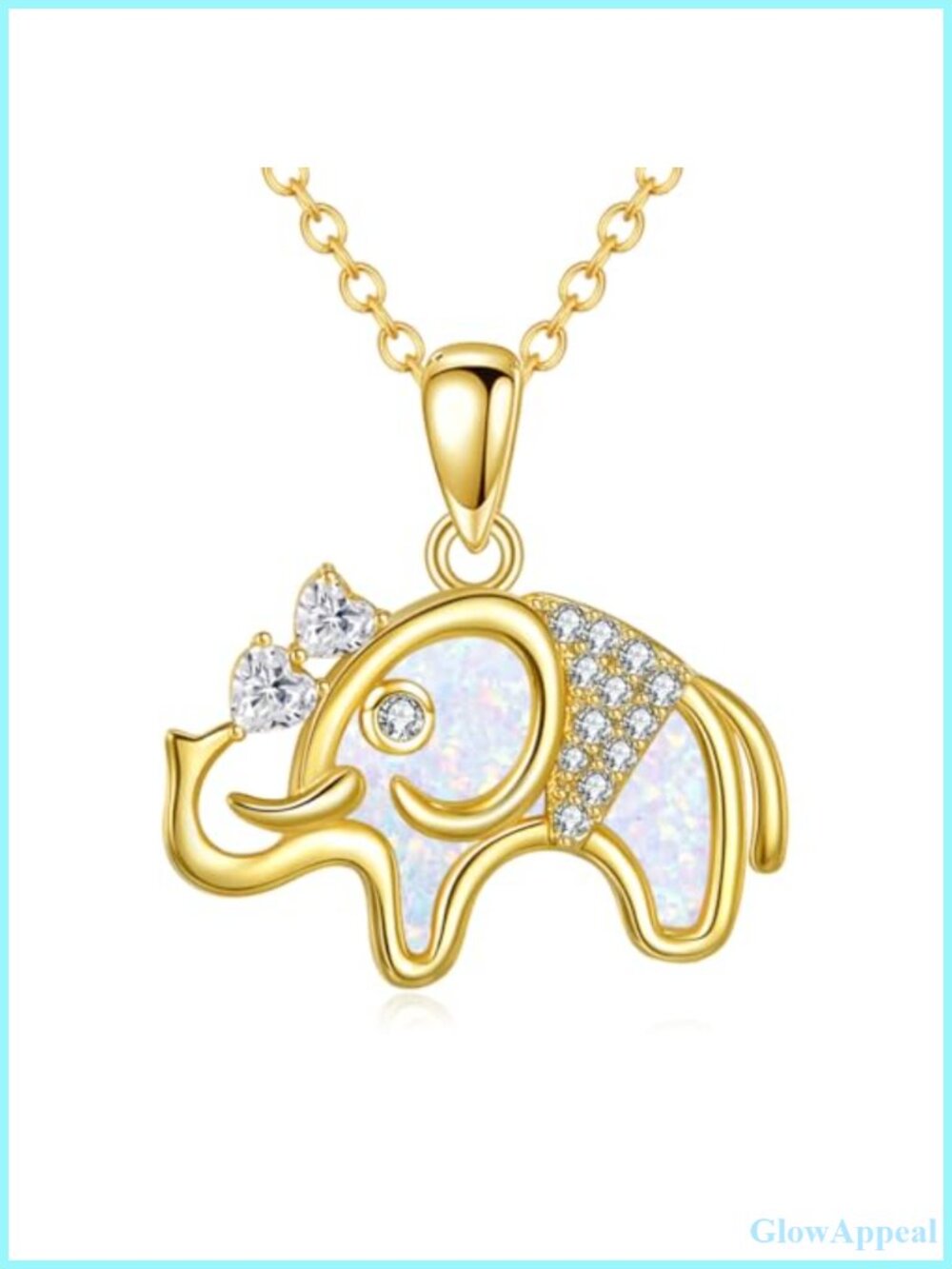 Moissanite Opal Elephant Pendant Necklace Sterling Silver Adjustable
